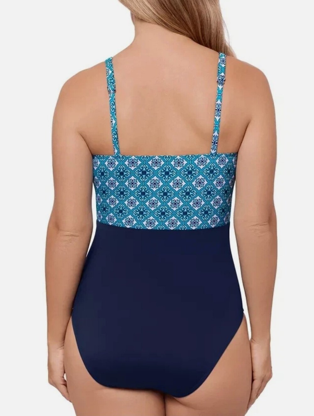 SWIM SOLUTIONS Blue Tile-Print One-Piece Swimsuit Tummy Control Bust Support NWT - Picture 6 of 6